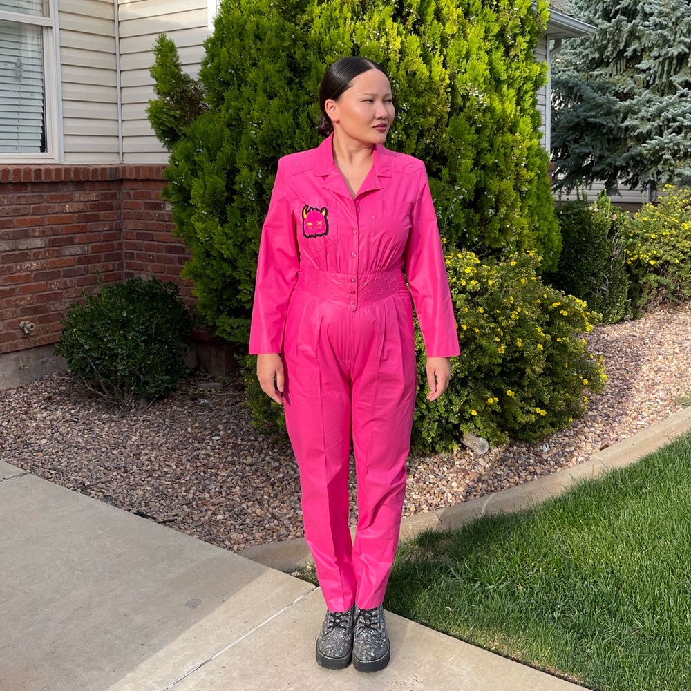 Vintage 1980s Joan Walters Hot Pink Barbie Jumpsuit. Made in USA